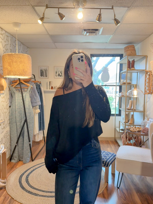 off the shoulder black sweater