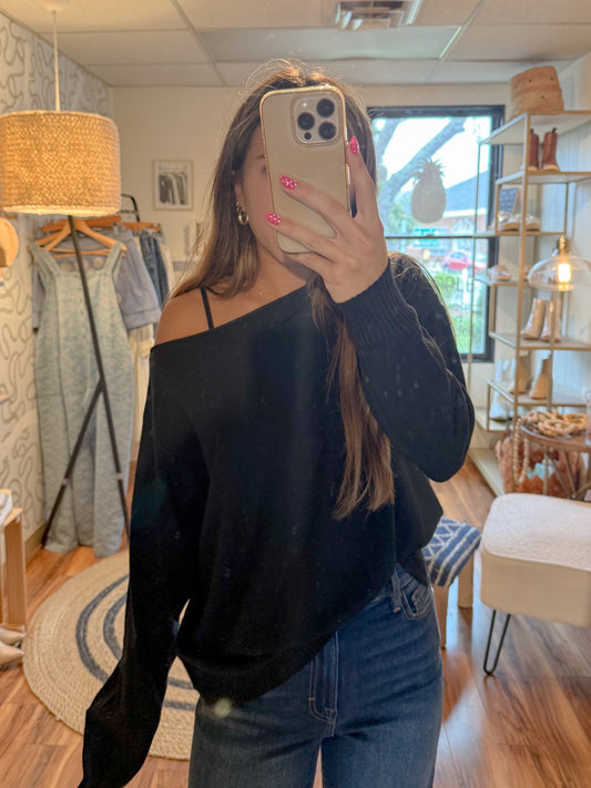 off the shoulder black sweater