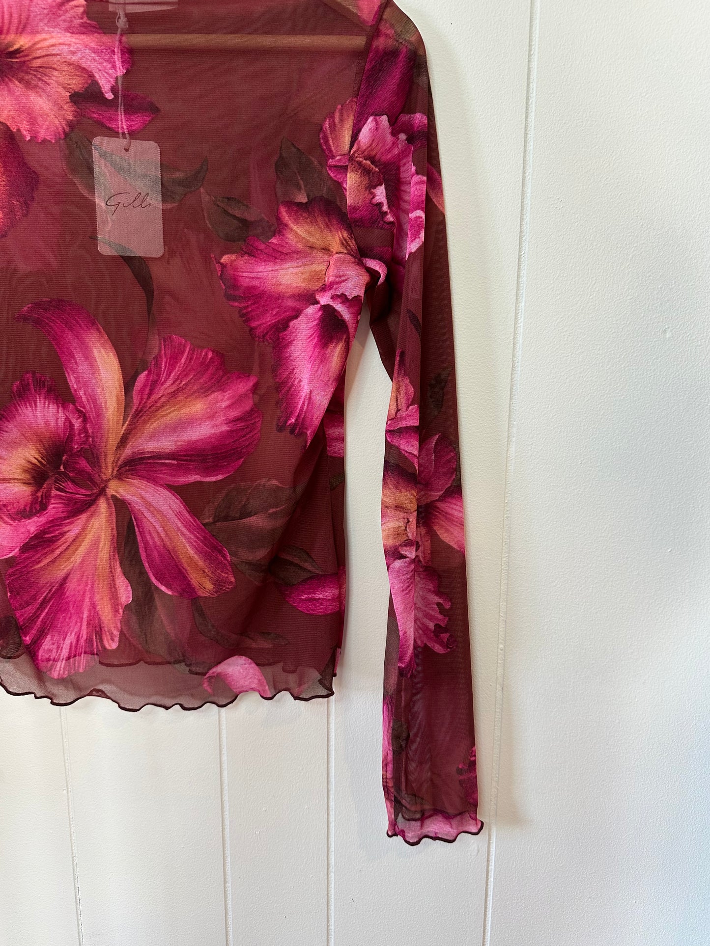 plum floral mesh top