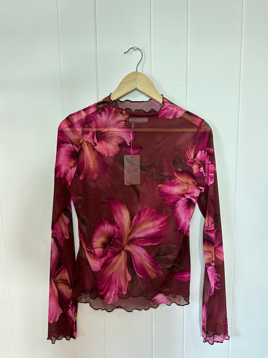 plum floral mesh top