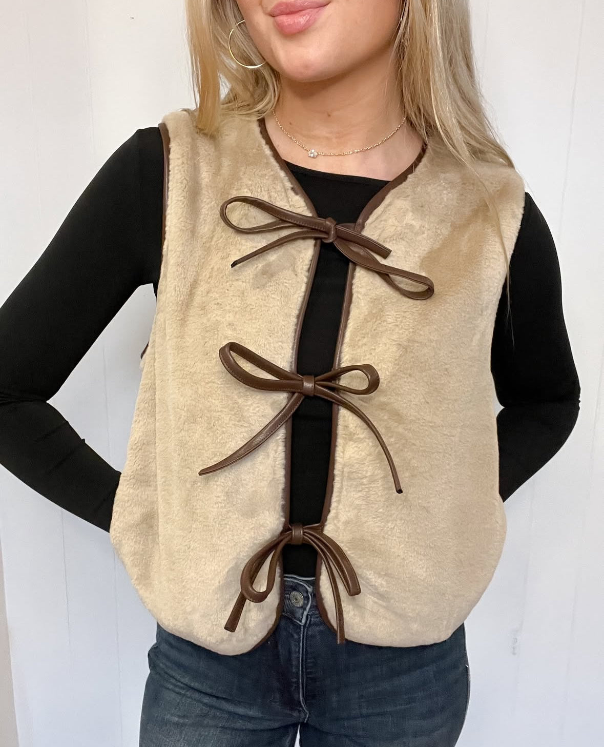 Taupe bow vest
