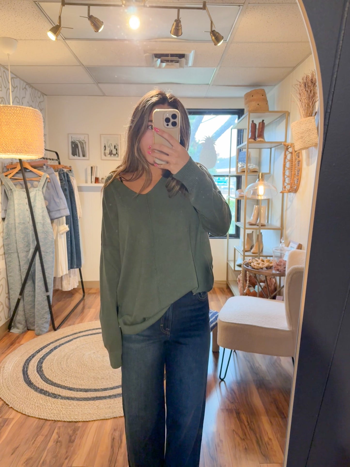 green oversized sweater