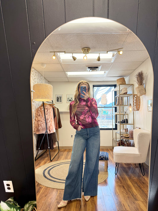 plum floral mesh top