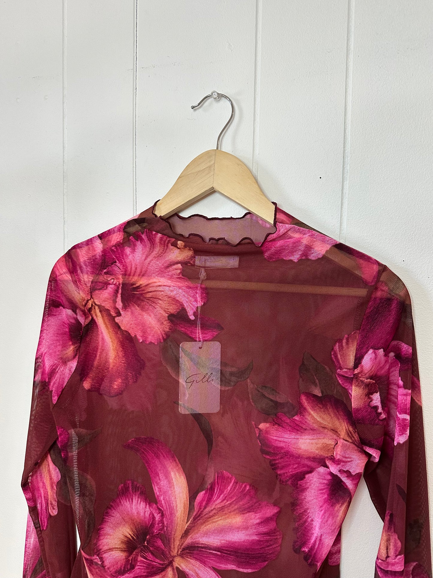 plum floral mesh top